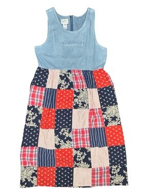VTG 90’s denim patchwork prairie cottagecore Americana boho heritage dress 13